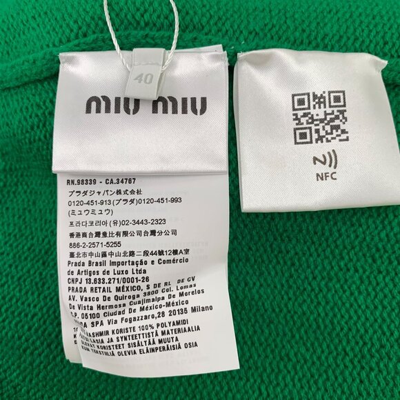 Miu Miu Green Beaded Cashmere Crew-Neck Long Sleeve Knit Sweater Size M Made In - Picture 4 of 7